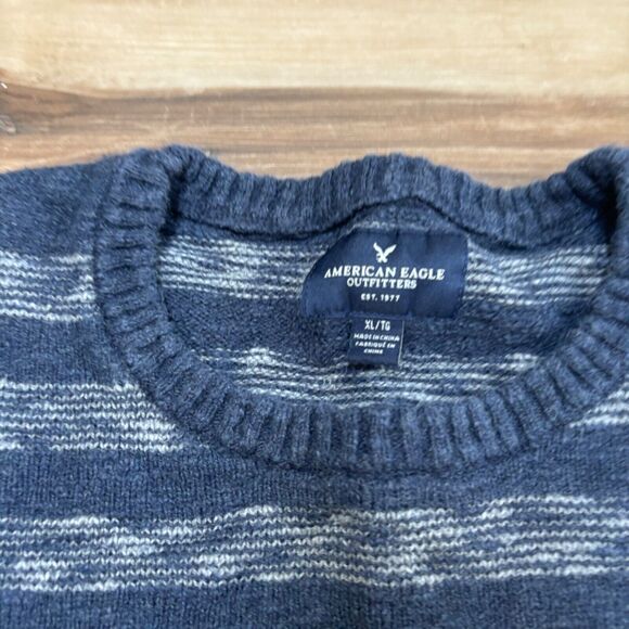American Eagle Sweater Mens XL Blue Indigo Textured Knit Surf Crewneck - Picture 4 of 8